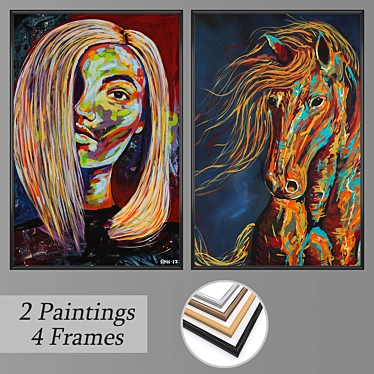 Elegant Frame Set with 2 Wall Paintings 3D model image 1 