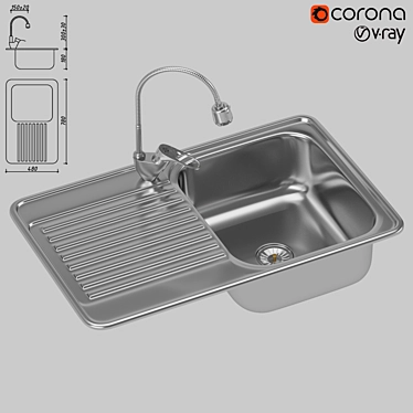 Modern Single Bowl Sink 3D model image 1 