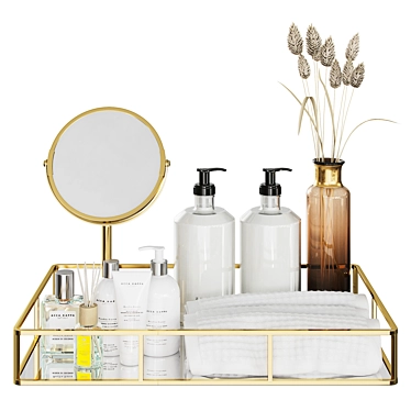 Bathroom Bliss Set: Mirror Tray, Decorative Bottle, Moisturizing Balm 3D model image 1 