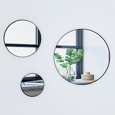 Sleek Metal Frame Round Mirror 3D model image 1 