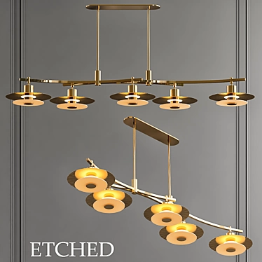 Vintage Etched Glass Chandelier 3D model image 1 