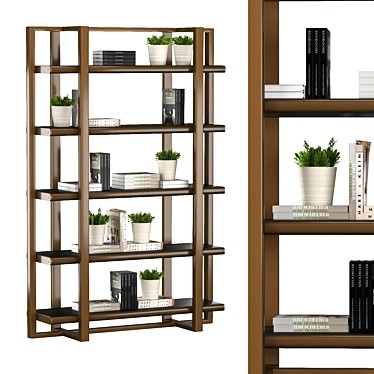 Tecninova Library 4225: Stylish Leather-Metal Bookshelf 3D model image 1 