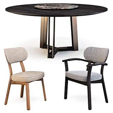 Elegant Porada Dining Set: Shibumi Tondo Table with Evelin Chairs 3D model image 1 