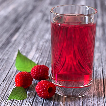 Refreshing Raspberry Bliss: Glass Cup with Drink, Raspberries & Leaves 3D model image 1 