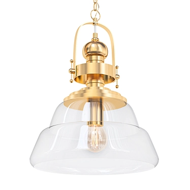 Vintage Brass Glass Pendant Light 3D model image 1 