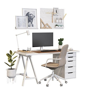Ikea White Office Workplace Bundle 3D model image 1 