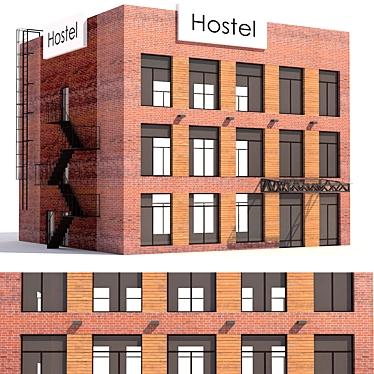 Brick Hotel with Outdoor Staircase 3D model image 1 