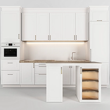 Modern Kitchen with Slats 3D model image 1 