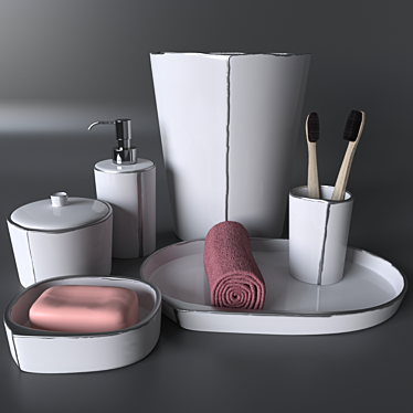 Luxury Porcelain Bath Accessories Set - Labrazel Lino Platinum 3D model image 1 