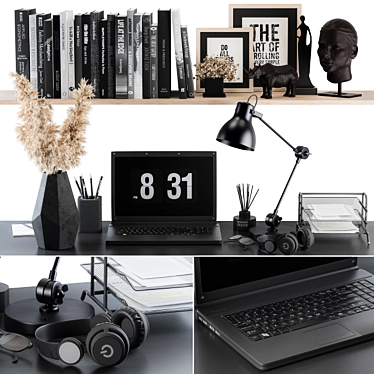 Stylish Black Office Decor Set 3D model image 1 
