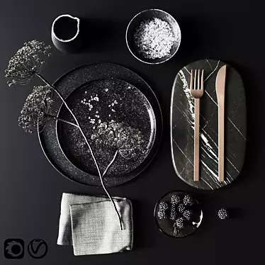 Elegant Black Heracleum Tableware 3D model image 1 