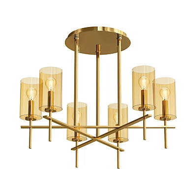 Golden Glow: Light Cylinders 6-Lamp Chandelier 3D model image 1 