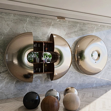 Urchin Bar Cabinet: Polished Brass & Silky Oak 3D model image 1 