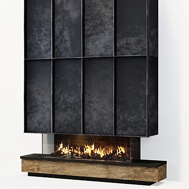 Title: Modern Metal Paneled Fireplace 3D model image 1 