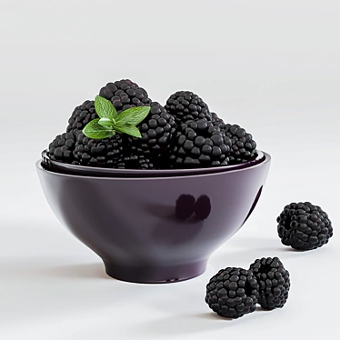 Ceramic Bowl with Fresh Blackberries 3D model image 1 