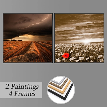 Elegant Wall Paintings Set 3D model image 1 