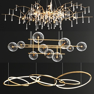 Elegant Serip Orizzontale Ring Chandelier 3D model image 1 