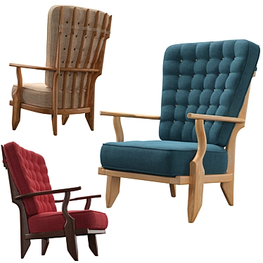 Elegant Oak Highback Lounge Chairs 3D model image 1 