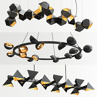 Sleek Geometric Chandeliers - 3 Types 3D model image 1 