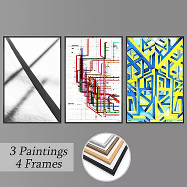 Elegant Trio: Wall Paintings Set 3D model image 1 
