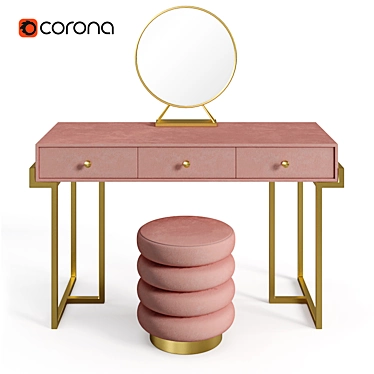 Pink Velvet Upholstered Makeup Vanity Table with Ottoman