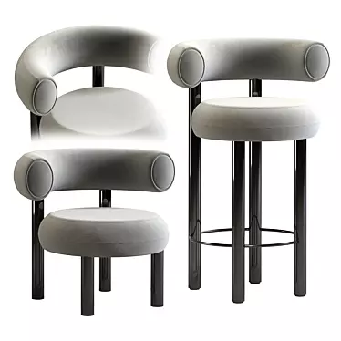 Stylish Tom Dixon Fat Lounge & Stool 3D model image 1 