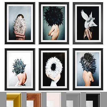 Feathered Girl Art Frame Set 3D model image 1 