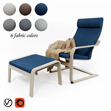 POÄNG Oak Veneer Armchair - Dark Blue 3D model image 1 