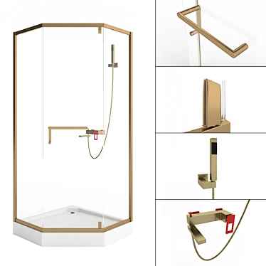 Gold Profile Swing Shower Enclosure 3D model image 1 