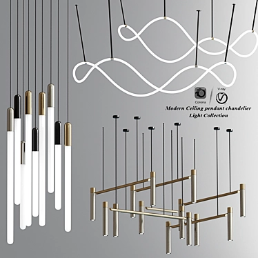 Modern Tubular Horizontal Ceiling Lamp Collection 3D model image 1 