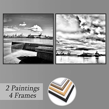 Elegant Wall Art Set W/ 2 Paintings 3D model image 1 