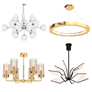 Sleek Glass & Chrome Chandelier 3D model image 1 