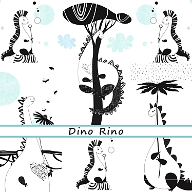 Dino Rino Wallpapers: Whimsical Dinosaurs for Dreamy Bedrooms 3D model image 1 