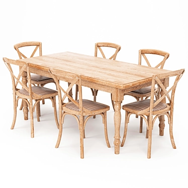 Rustic Elm Farmhouse Dining Set 3D model image 1 
