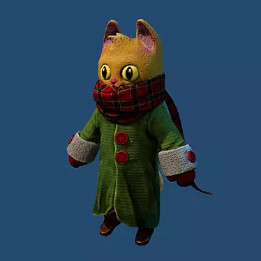 Low-Poly Cat Model | Stylized Scarf 3D model image 1 