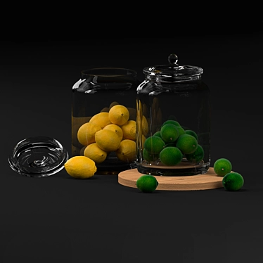 Zesty Citrus Decor: Lime and Lemon in a Jar 3D model image 1 