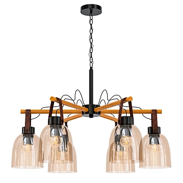 Vintage Wood and Glass Chandelier 3D model image 1 