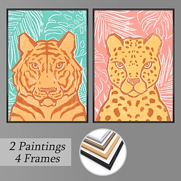 Modern Art Set: 2 Paintings, 4 Frame Options 3D model image 1 