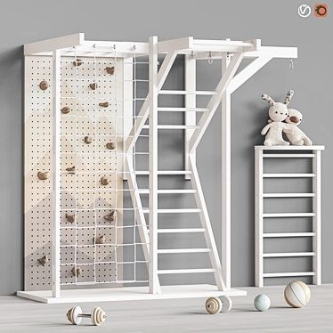 Kids Sports Furniture Set: Climbing Wall, Toys & Accessories 3D model image 1 