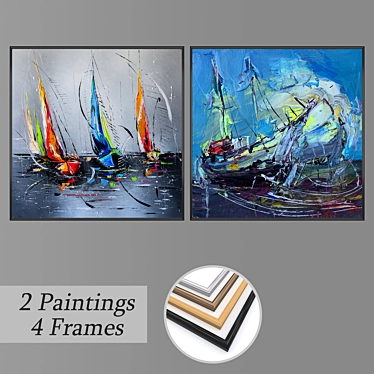 Modern Art Wall Paintings Set 3D model image 1 