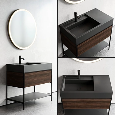 Nic Design Elen 90: Stylish Vanity Unit & Illuminated Round Mirror 3D model image 1 