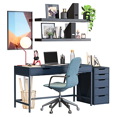 Blue Office Oasis: Ikea Langfjall Chair, Alex Drawer Unit, Table & More 3D model image 1 