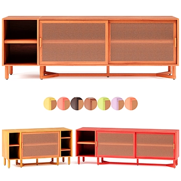 Adjustable Color Rattan Sidebar with Drawers 3D model image 1 