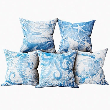 Coastal Vibes: Marine Style Pillow Set 3D model image 1 