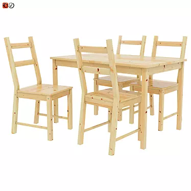 Modern Pine Table Set 3D model image 1 