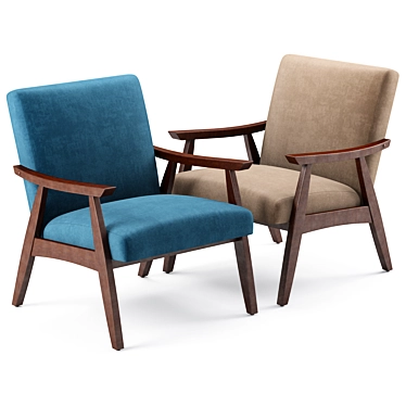Elegant Linen Mid Century Chair 3D model image 1 