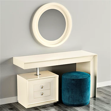 Luxury Vanity Set: Dressing Table, Ottoman & Mirror 3D model image 1 