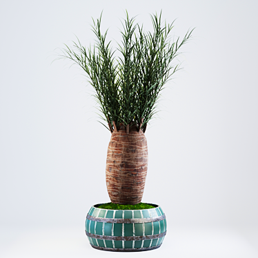 Palm-inspired Metal Vase: Green Elegance 3D model image 1 