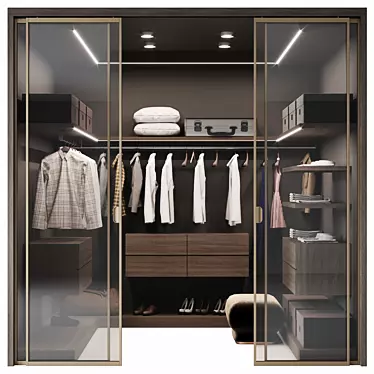 Modern Glass Paneled Wardrobe 3D model image 1 