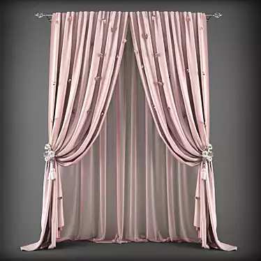 Elegant Poly Curtain Pair 3D model image 1 